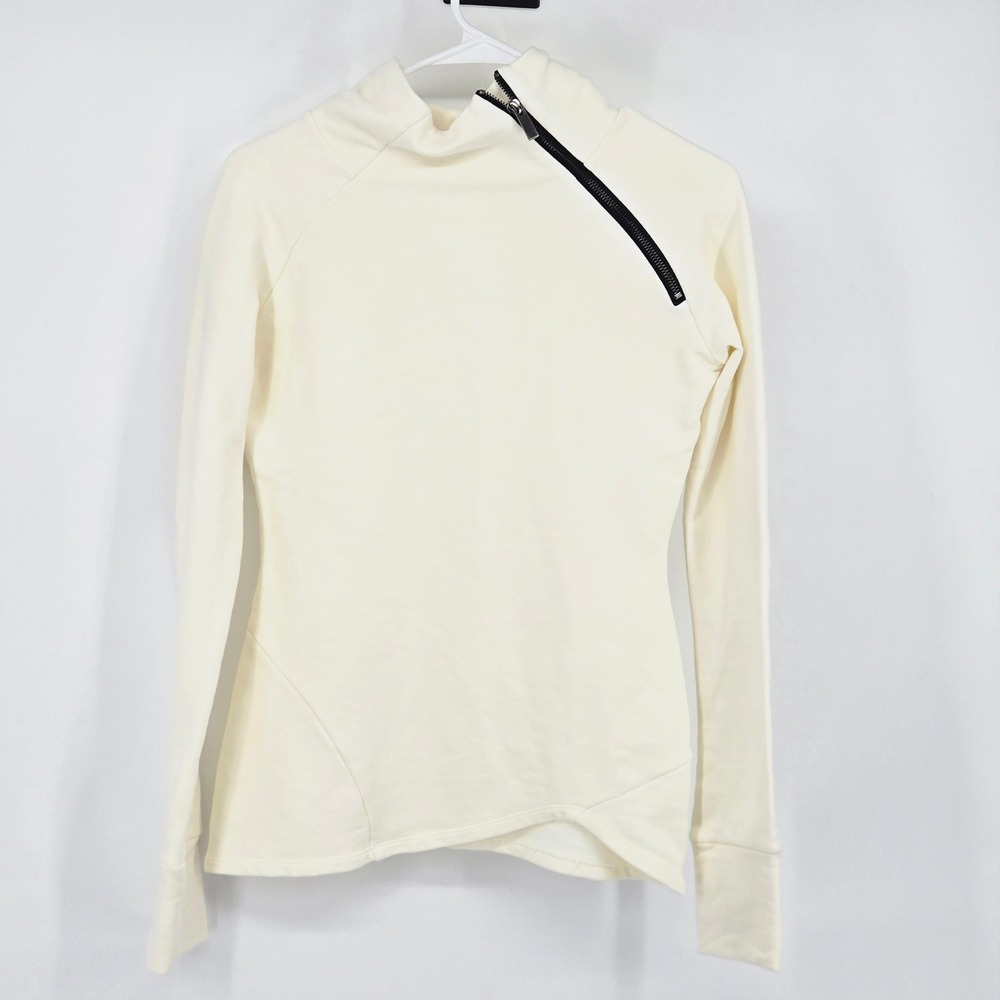 Marcella NYC Three School Days Asymmetric Zip Cowl Neck Sweatshirt Cream S EUC